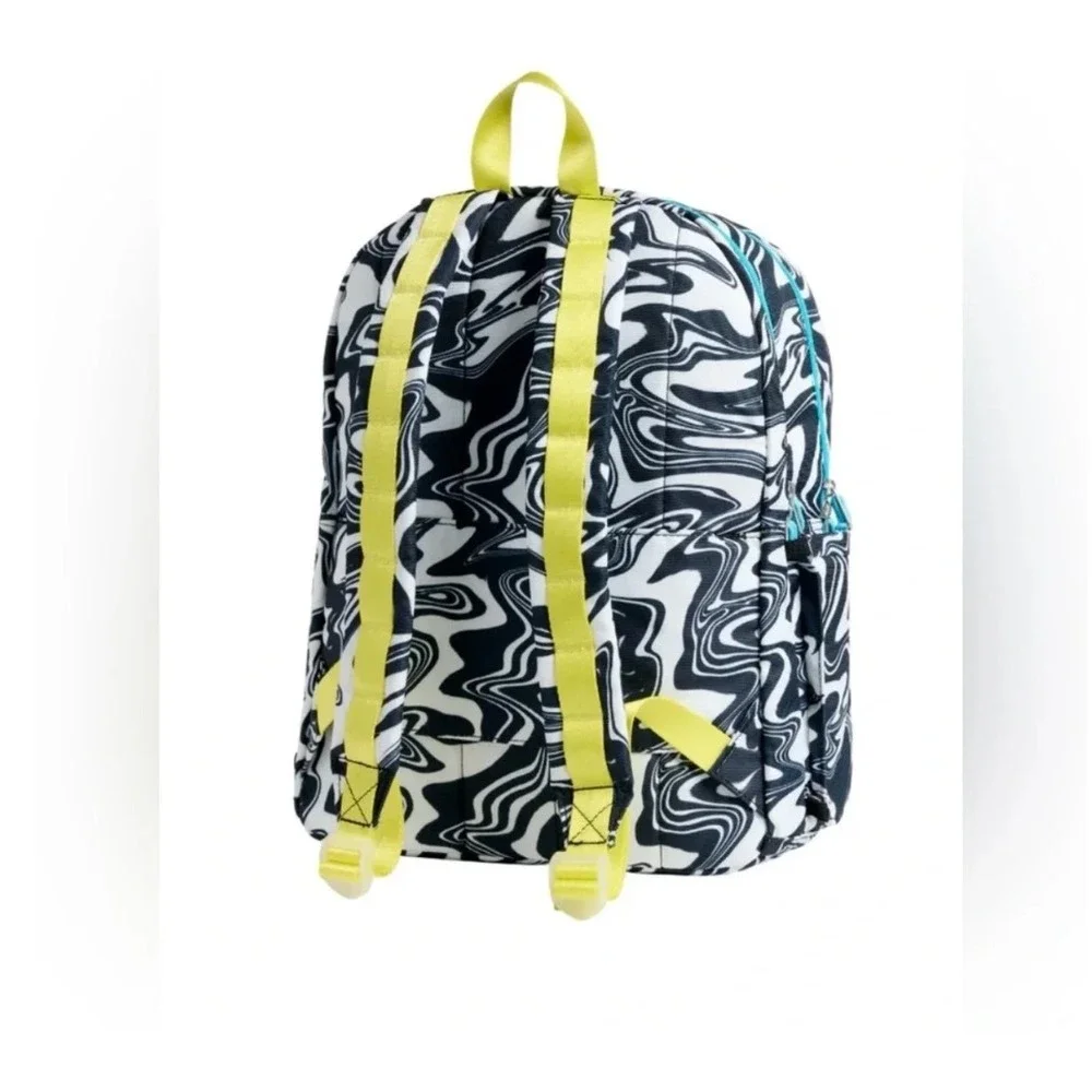 STATE Kane Double Pocket Large Kids Backpack Marble Swirl Black White Neon NWT